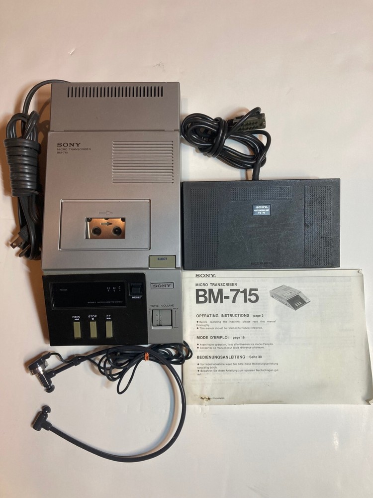 SONY Micro Transcriber BM-715 Cassette Recorder Dictation Machine + Extra's