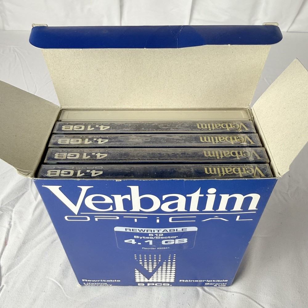 Verbatim Rewritable Optical Disk #92841 4.1GB 5.25" 512 Bytes 5 Pack Opened Read