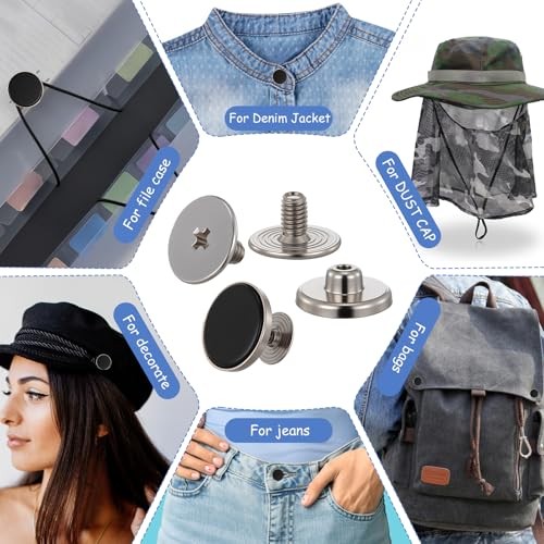 12 Sets 17mm Jeans Button Replacement with Screwdrivers Adjustable Metal No