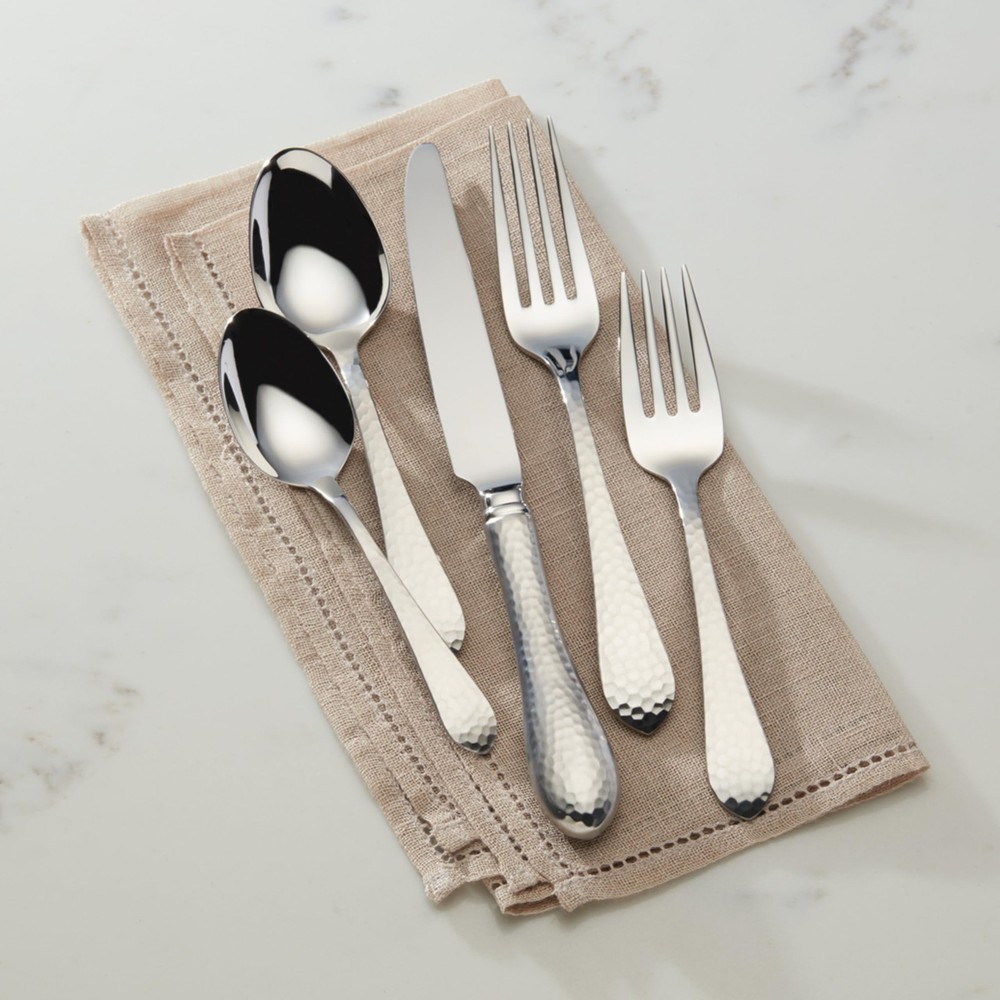 Reed & Barton Silverware Set Hammered Antique 5-Piece Flatware Place Setting Ser