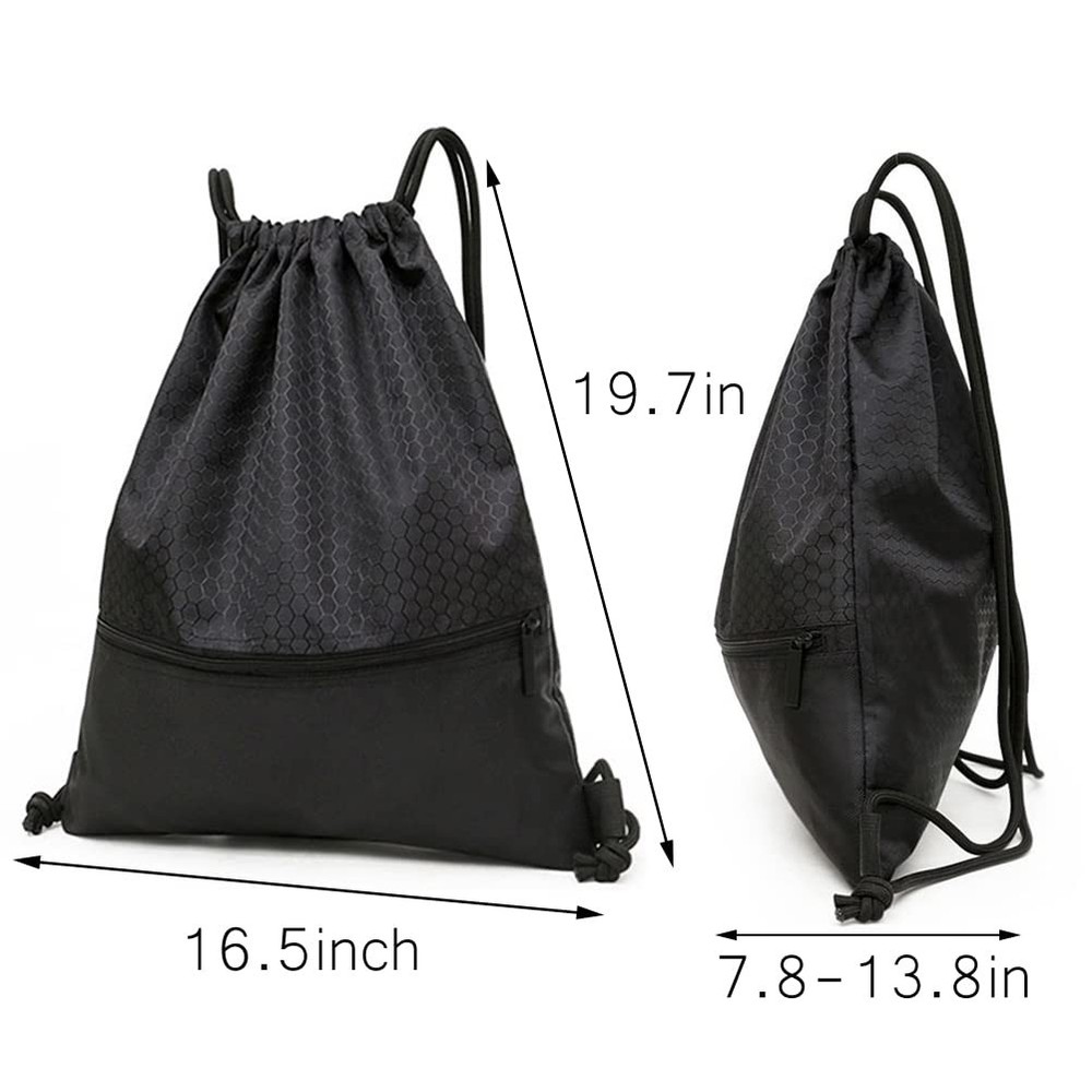 Drawstring Backpack Bag, Waterproof Draw String One Size, Black, Upgraded
