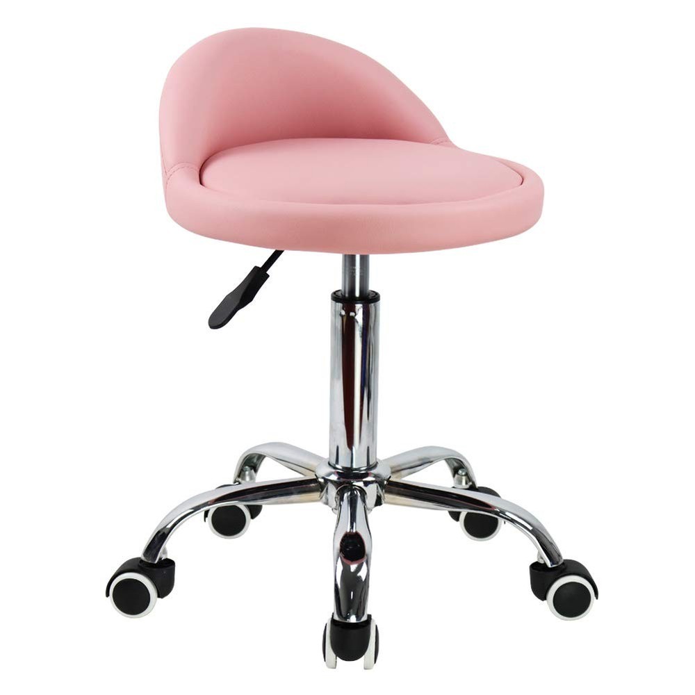 PU Leather Round Rolling Stool with Back Rest Height Adjustable Swivel Drafti...