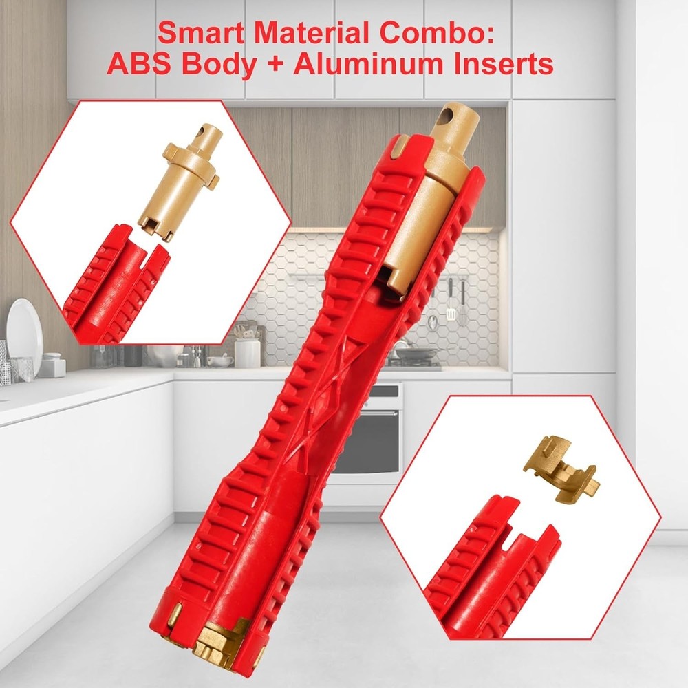 Multi-purpose Wrench Plumber Tool - Red, 8-in-1