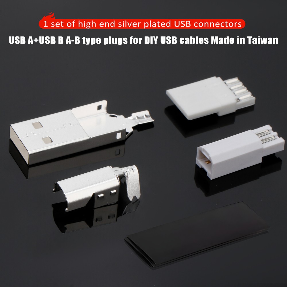 2PCS Silver Plated USB A USB B Type A Type B USB PLUG For USB Cable Date Wire