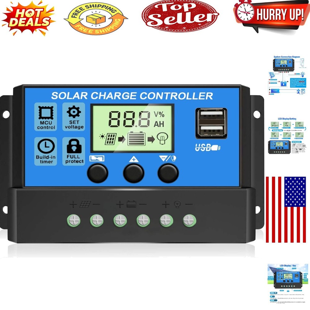 Upgraded 30A Solar Charge Controller with LCD & USB