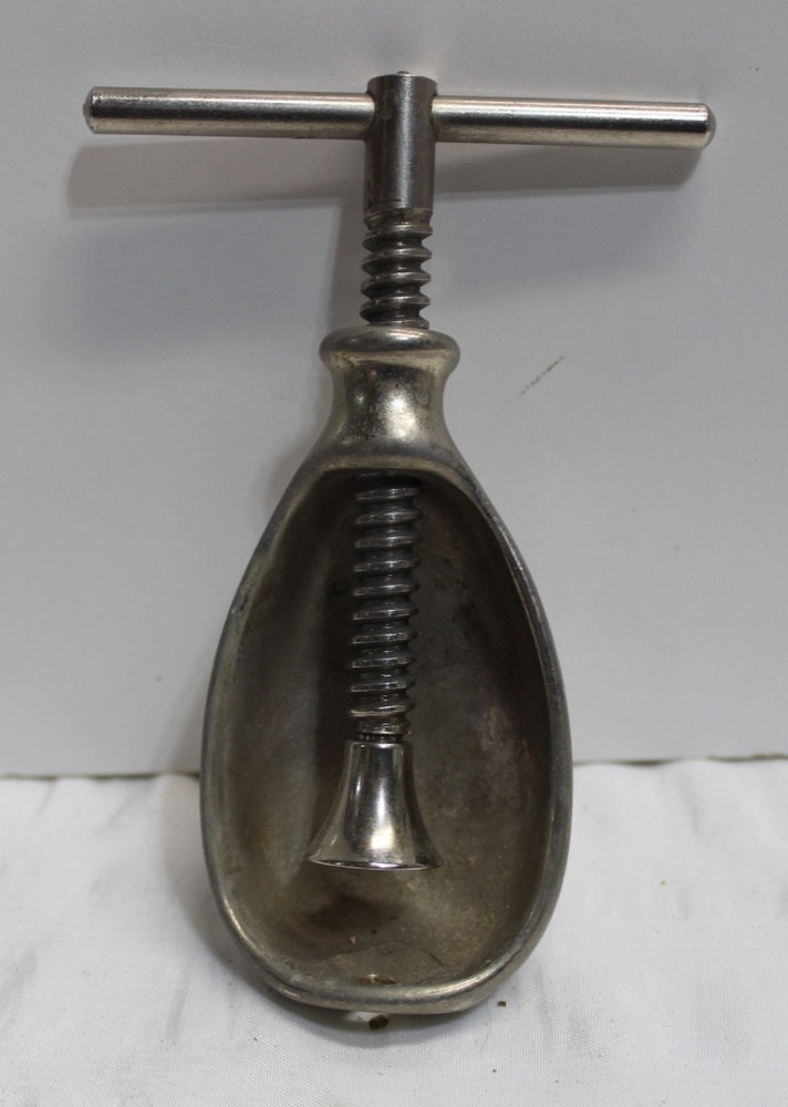 MCM Heavy Cast Metal Screw Type T Handle Nutcracker Hand Held Twist Turn