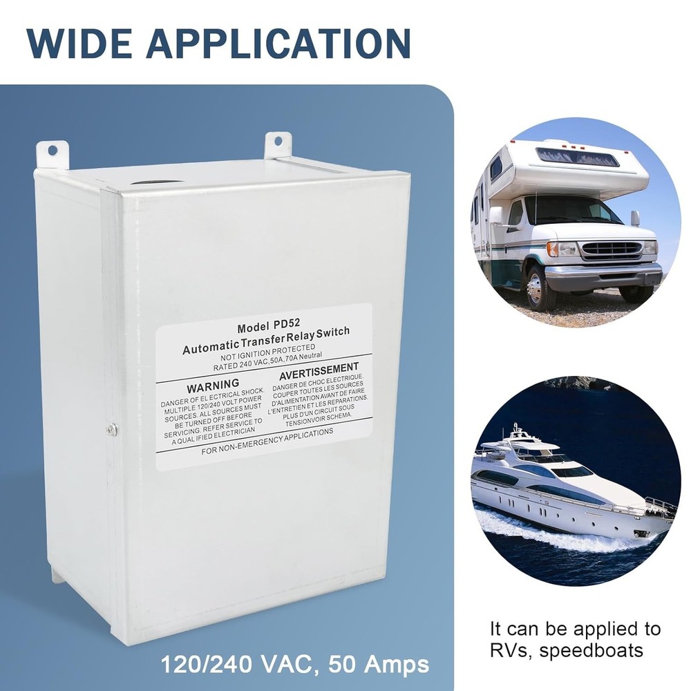 Seamless RV Automatic Transfer Switch 240VAC 50A - Double Protection Included
