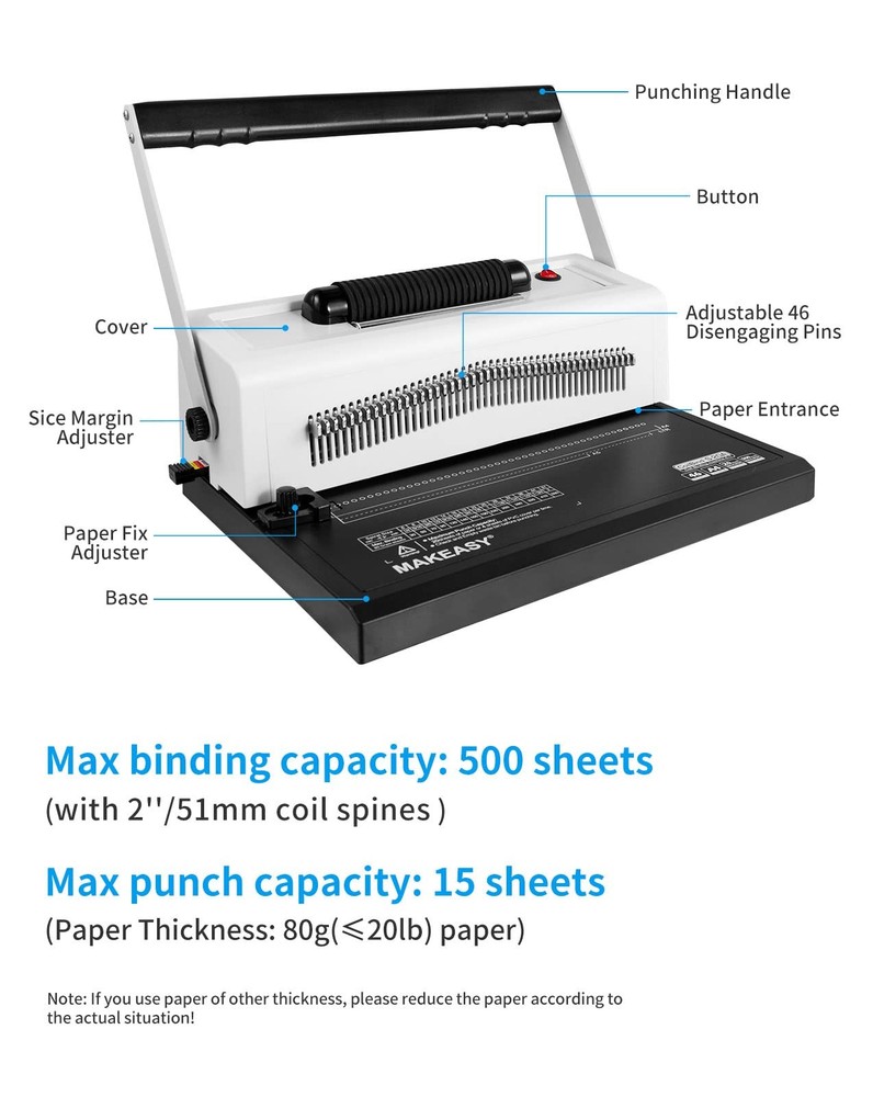 MAKEASY Spiral Coil Binding Machine with 46 Fully Disengaging Pins - Electric...