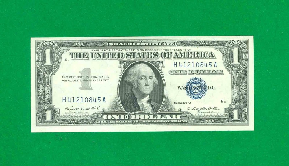 $1 1957-A 1 H/A BLOCK BLUE SEAL SILVER CERTIFICATE CU.