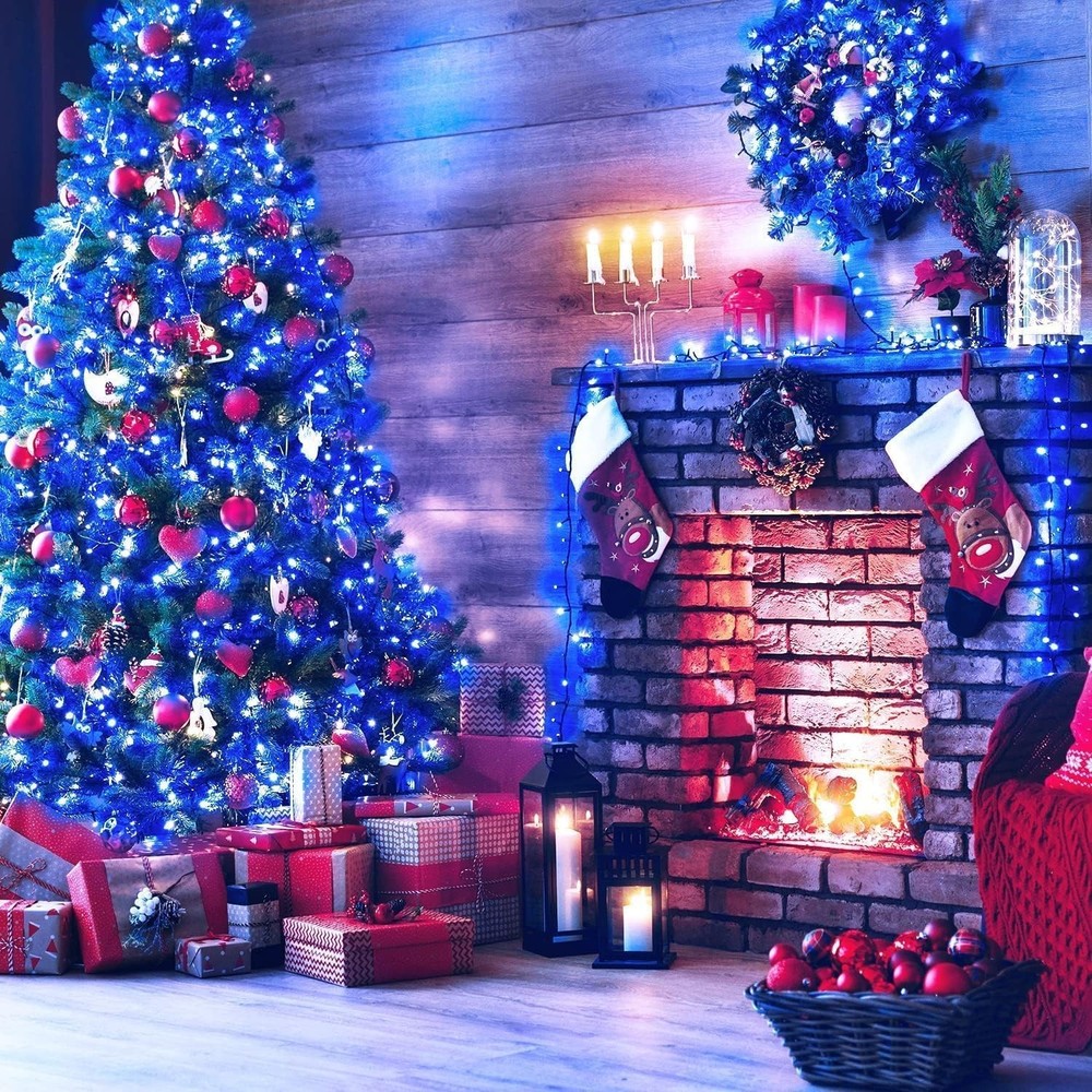 33FT Blue Christmas String Lights 100 LED Plug In w/ 8 Modes & Timer Indoor