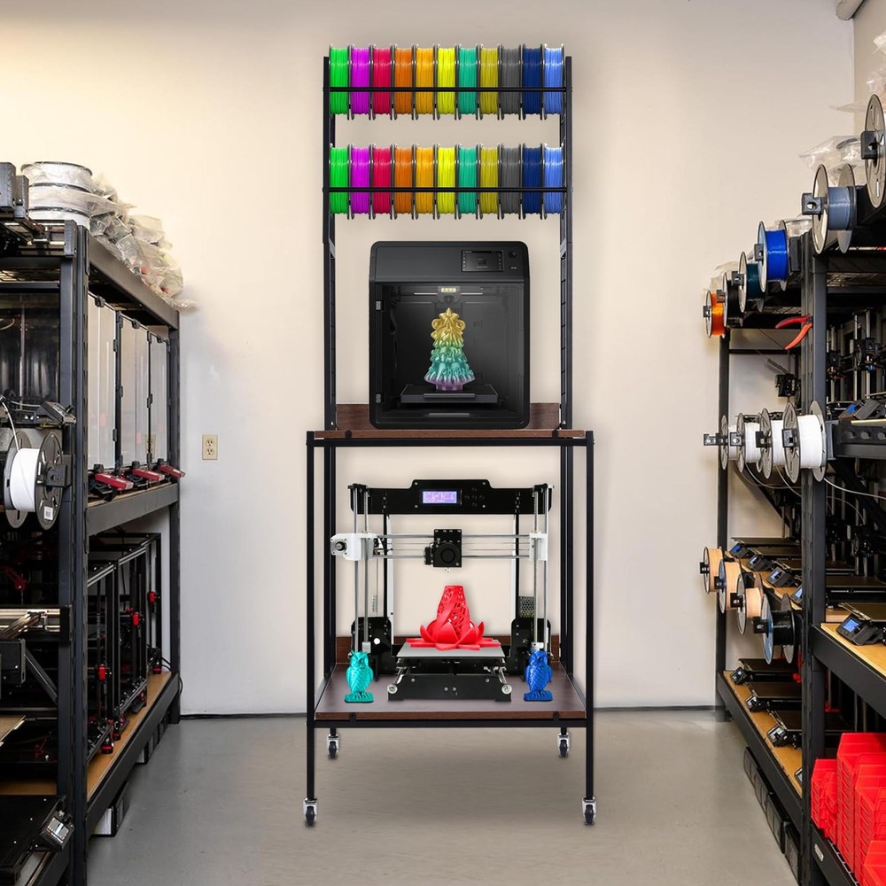 Heavy Duty Mobile 3D Printer Stand w/ Double Layer Filament Storage Rack+Wheels