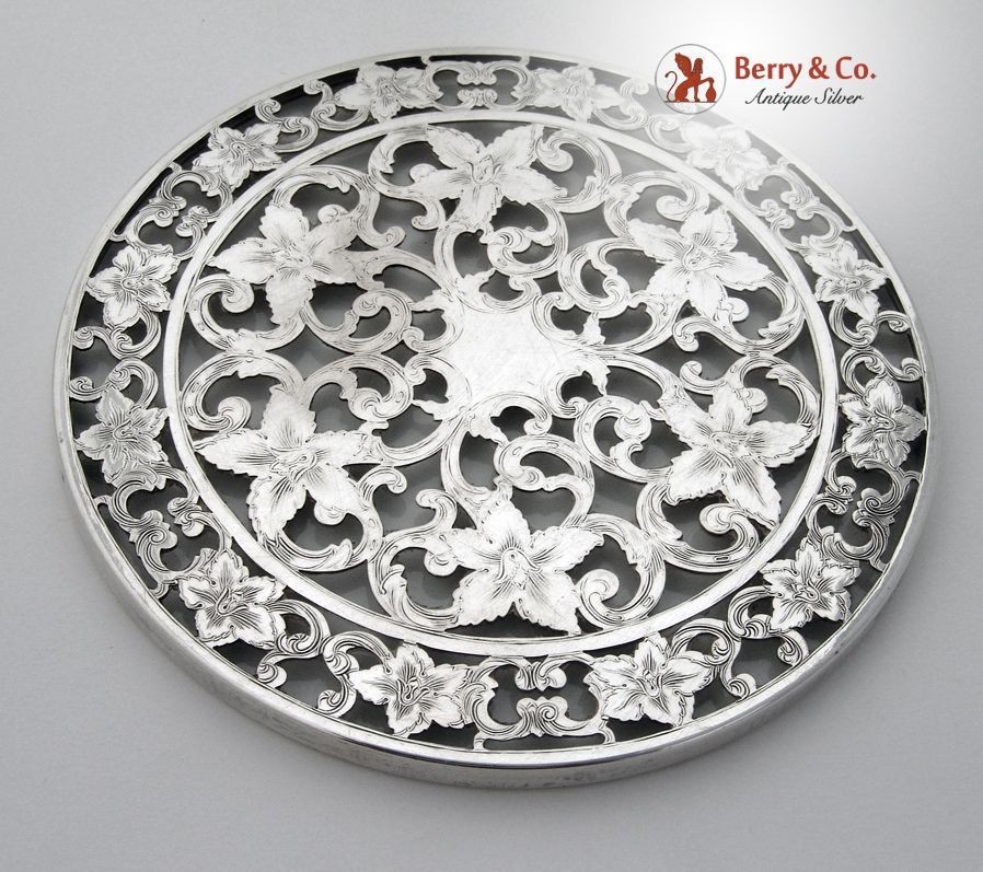 Overlay Coaster Floral Scroll 6 Inch Webster Sterling Silver 1940