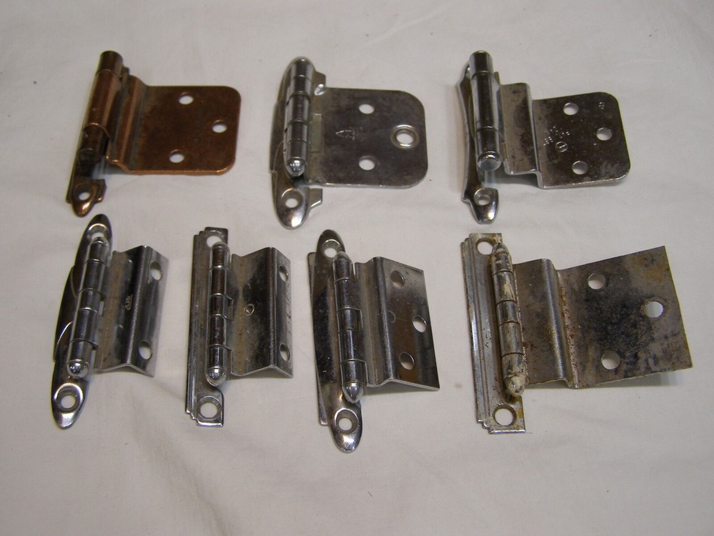 7 Vintage Unmatched Offset & Face Mount Cabinet Hinges All different Most Chrome