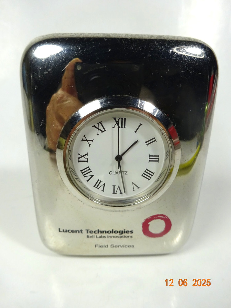 Lucent Technoly 3" Solid Heavy Silver Plated  Quartz Desk Clock (Works )