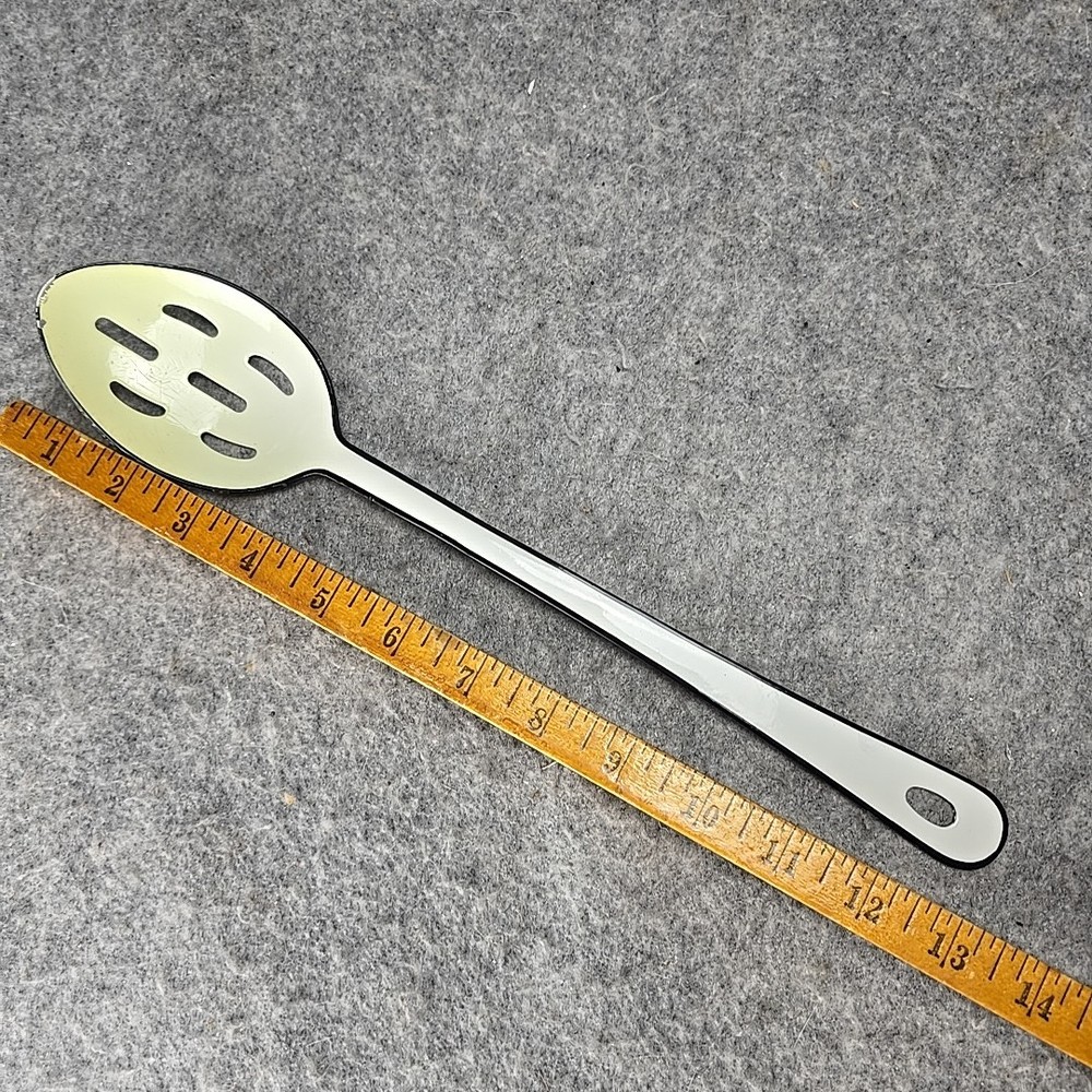 Metal Enamel Covered Slotted Spoon