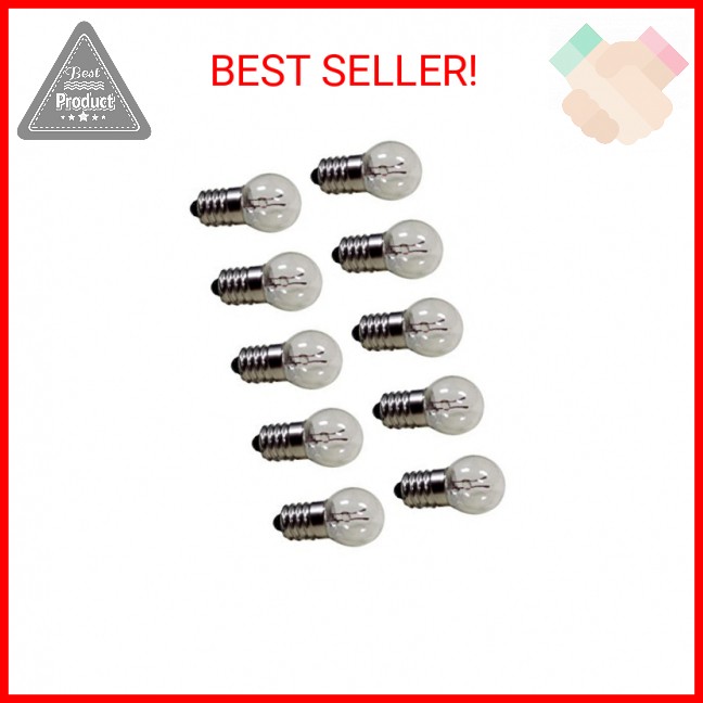 Sci-Supply Pack of 10 E10 Miniature Screw Base Light Bulbs, 6.3V / 0.5A, 6 Volt