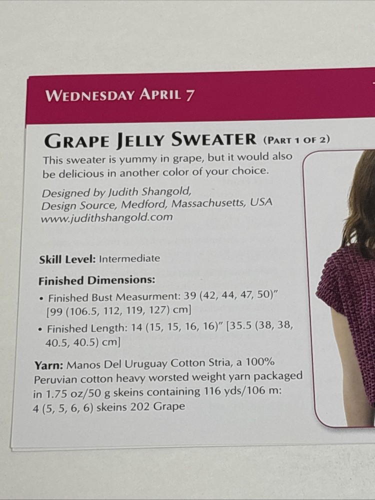 Grape Jelly Sweater Knitting Pattern Cards Pages
