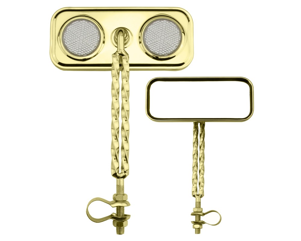 Two Bike Rectangle Double Square Twisted Mirror Gold Clear Reflectors.