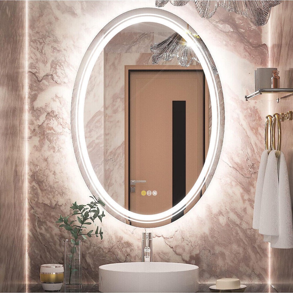 Anti-Fog LED Bathroom Mirror Unique Oval Vanity Mirror Adjustable Lighting
