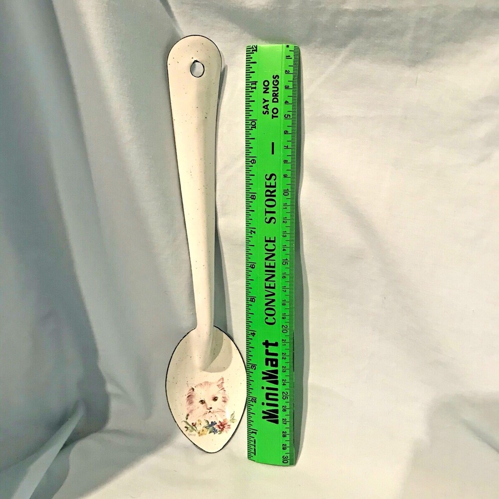 Enamelware Cat Spoon 12" Kiln Fired Daugherty Studio No chips $19.99
