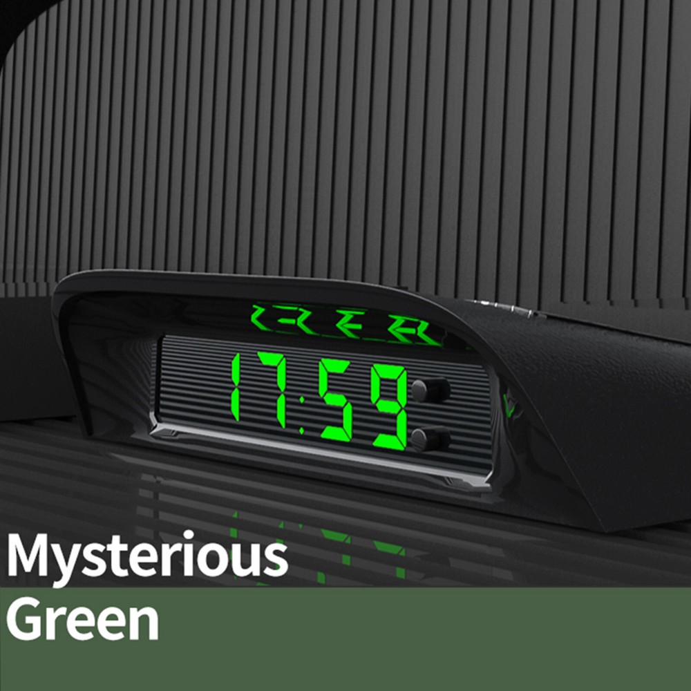 Solar Charging Car Dashboard LED Digital Clock Time Thermometer W/Night Light