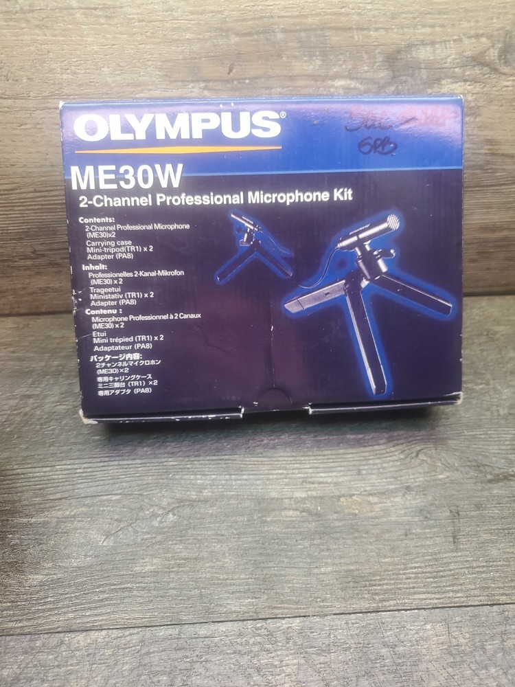 Microphone Set Olympus ME30W 2-Channel Professional Mic Kit Tripod - Opened Box