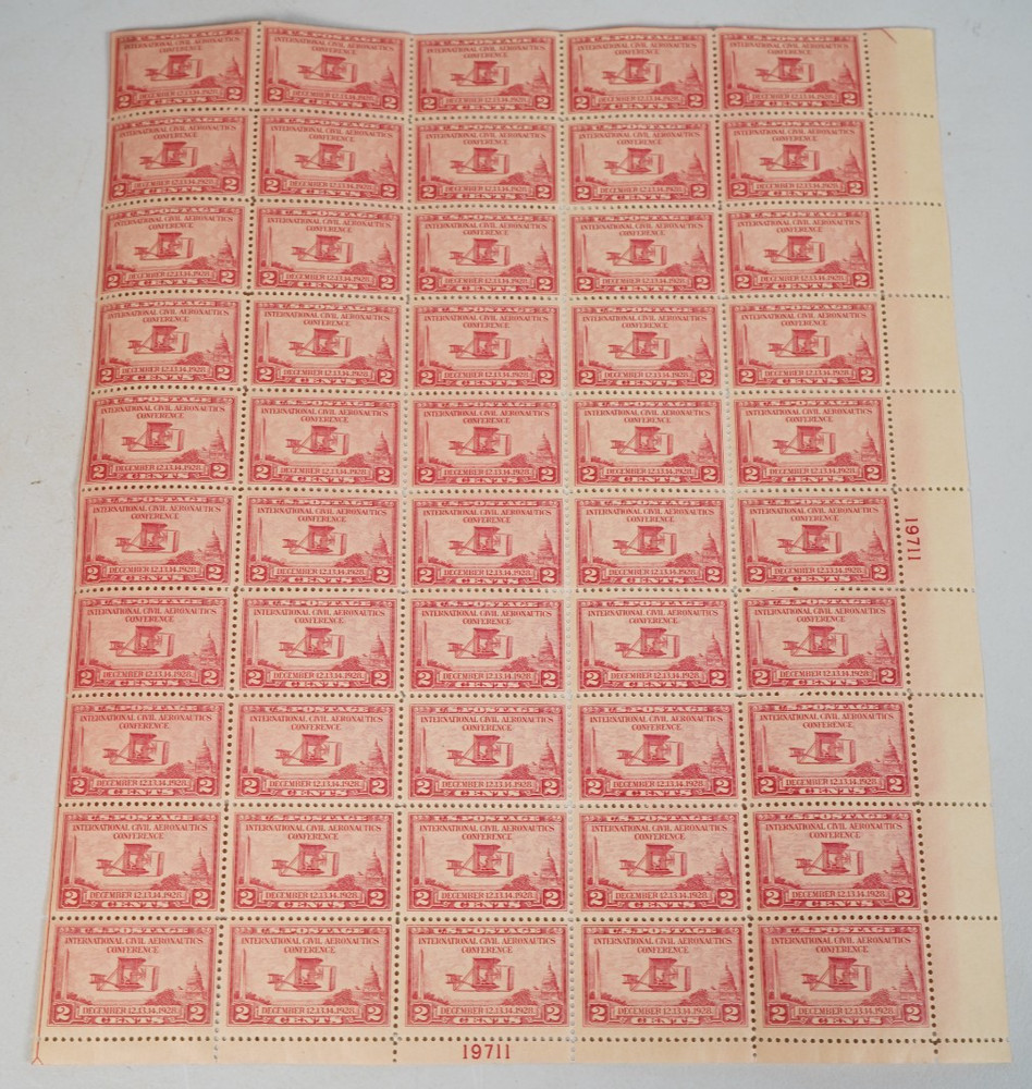 US 2 CENT RED AERONAUTICS STAMP FULL SHEET MINT NEVER HINGED VF SCOTT 649