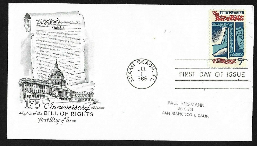 #1312  5c Bill of Rights - Artmaster FDC