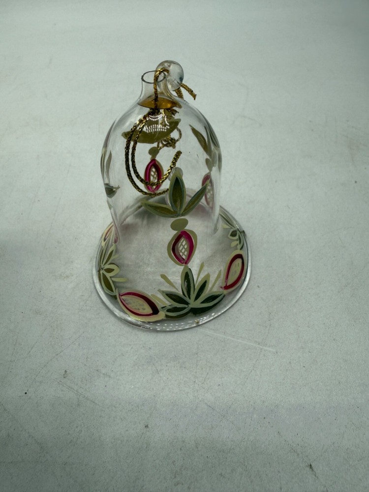 Glass Hand Painted Bell Gold Red Ivory