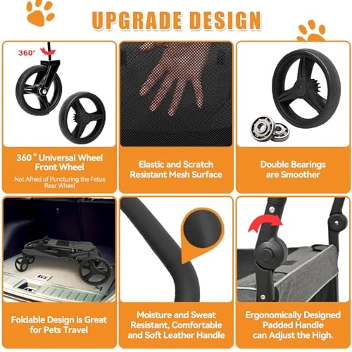Extra Large Dog Stroller for Large & Medium Dogs, Adjustable Without tray Grey