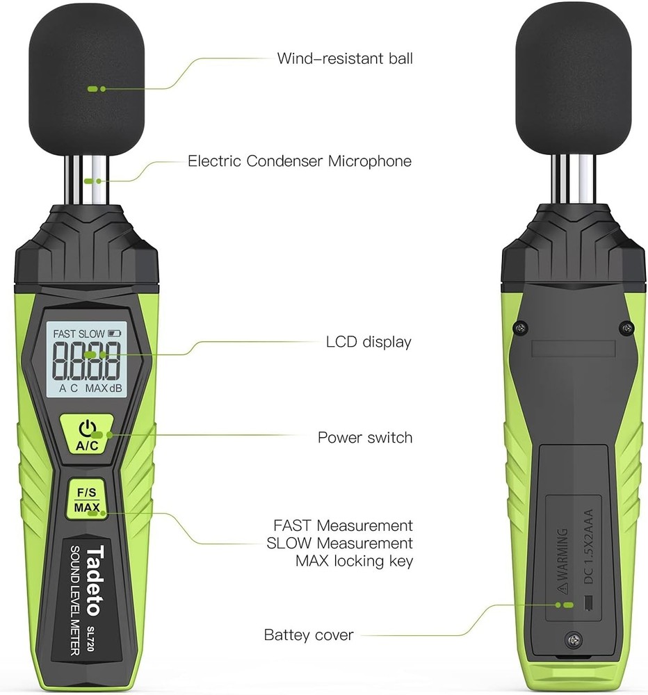 Lightweight Digital Sound Level Meter with Backlit LCD - Accurate & Convenient