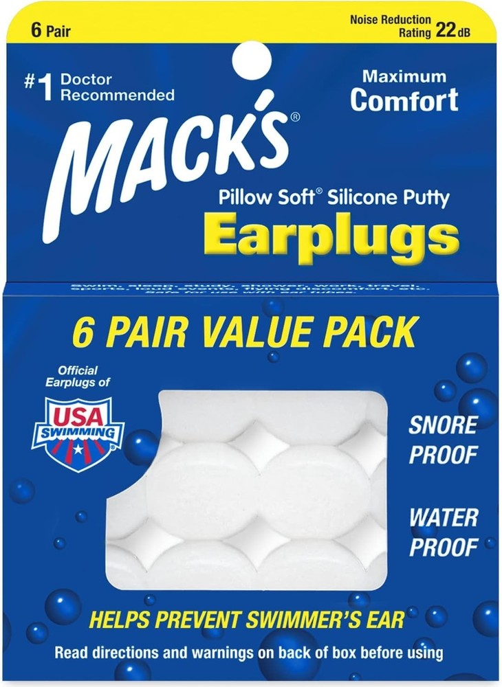 Mack's Pillow Soft Silicone Earplugs 6Pair Value Pack Original Moldable Silicone