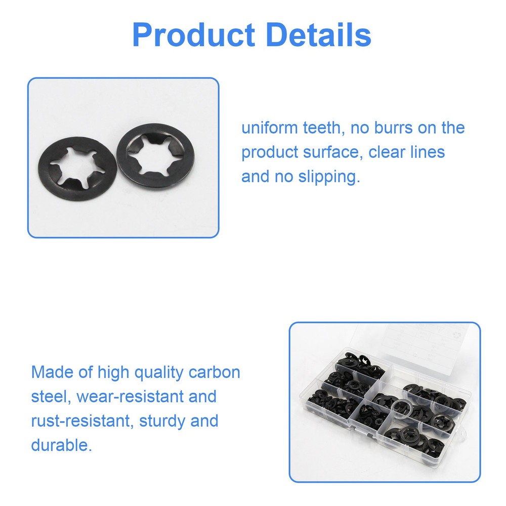 340pcs Internal Tooth Star Lock Spring Quick Washer Push On Speed Nut Assortment