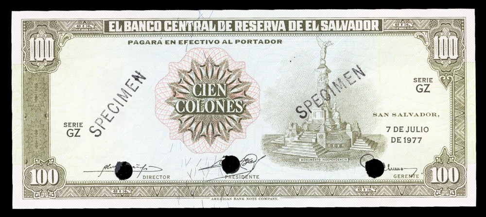 El Salvador PS132s, Specimen Banknote.