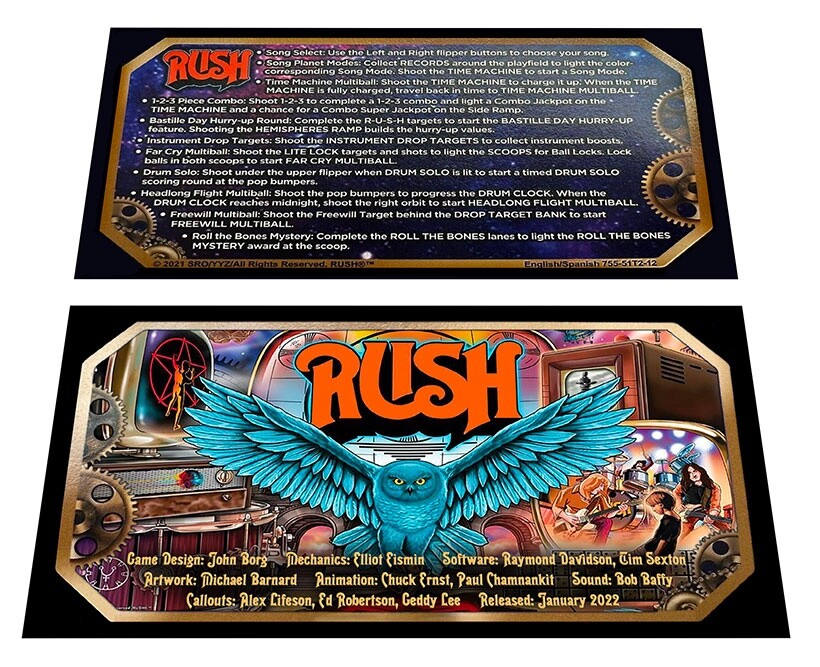 Stern Rush Pro Pinball Custom Apron Information and Instructions Card