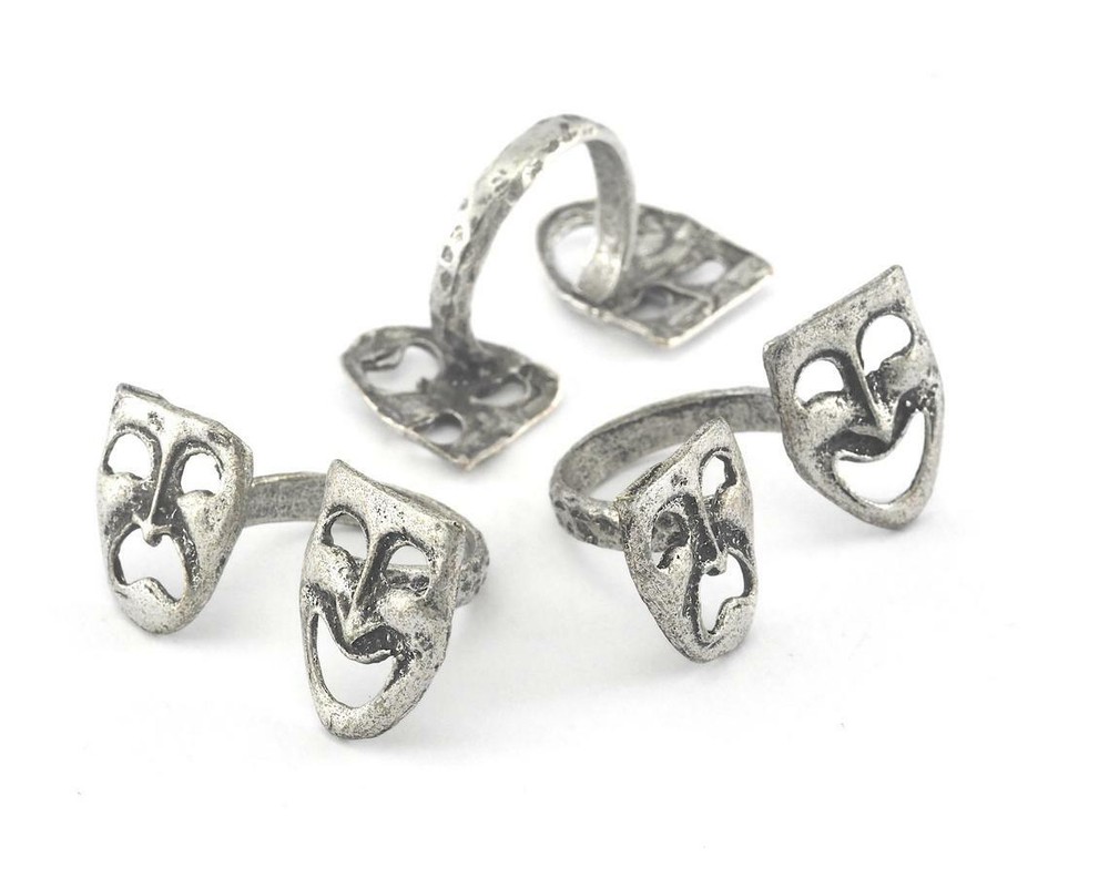 Theater Symbol Adjustable Ring Antique silver brass 7US  Adjustable Statement