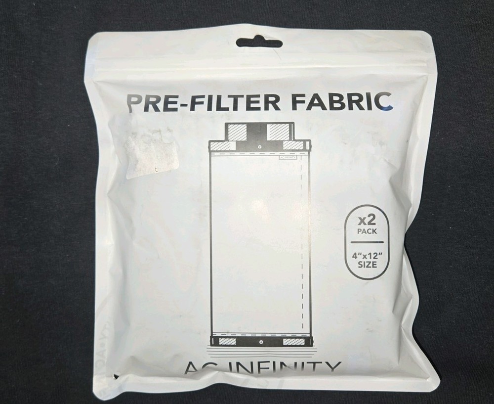 AC Infinity Machine-Washable Fabric Pre-Filter White 4" x 12" 2 Pack
