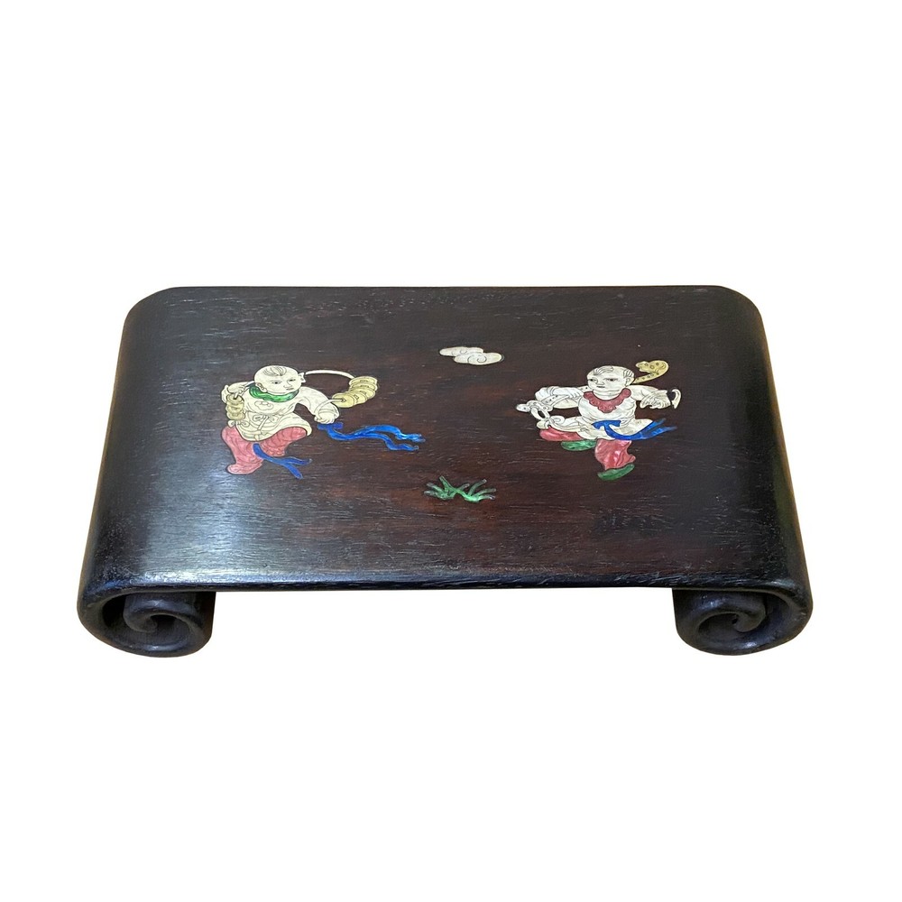 Chinese Brown Wood Scroll Rectangular Table Top Stand Display Easel ws1896