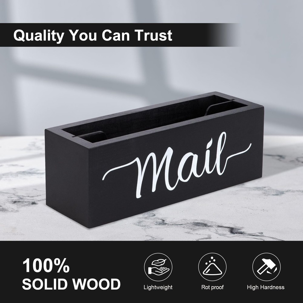 Desk Mail Organizer, Mail Organizer Countertop, Wood Desk Mail Storage Box, E...
