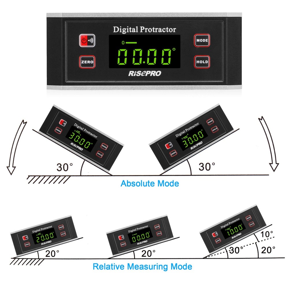 Inclinometer, RISEPRO® Digital Protractor Angle Finder Level Black