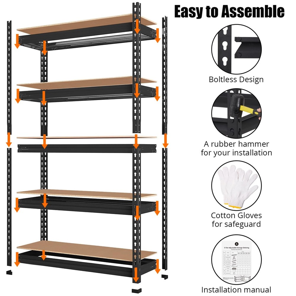 Storage Shelving Unit ,5-Tier Metal Adjustable Garage Storage Rack 2000 lbs Load