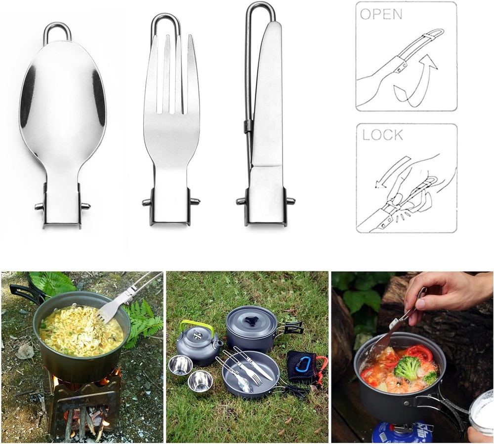 Odoland Camping Cookware Mess Kit, Lightweight Pot Pan Kettle with 2 Cups, Fork
