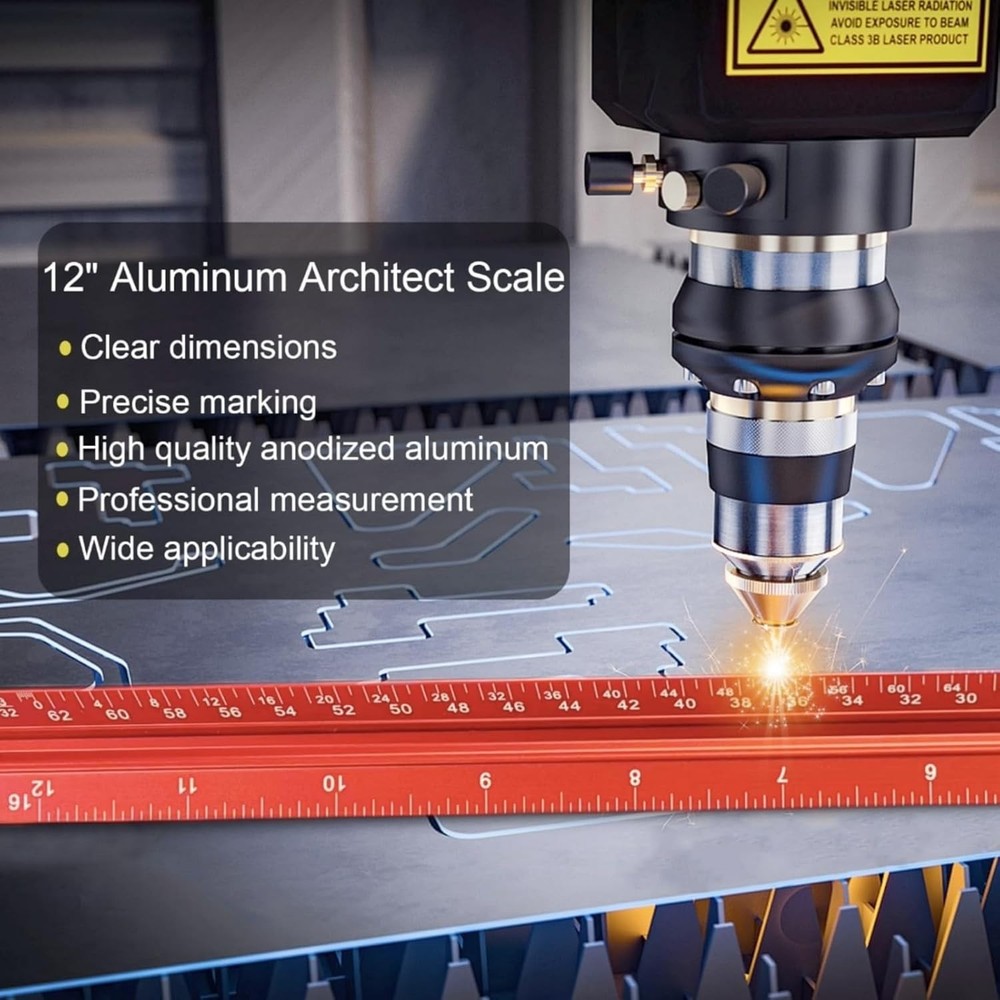 Architectural Scale Ruler, 12'' Imperial Architect Scale, Aluminum Engineer Scal