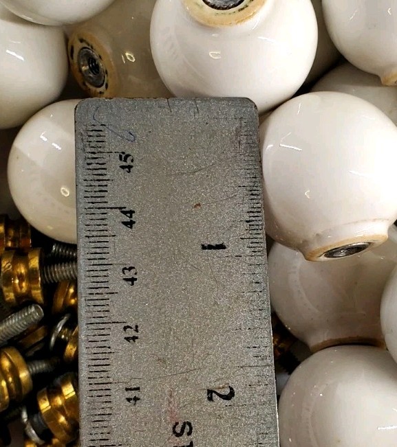 34 Vtg Authentic Drexel Declaration Knobs Pulls 1"Round White Porcelain w/Screws
