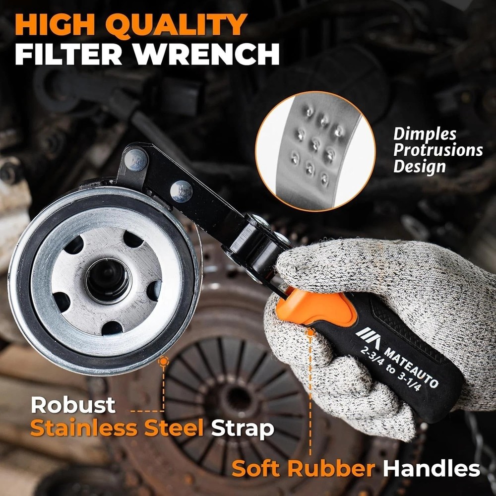 Universal Oil Filter Wrench Set - 9" & 12" Tools with Adjustable Sizes Included