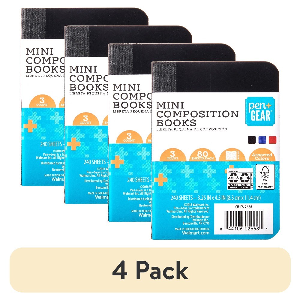 (4 pack) Ruled Mini Composition Books,3.25 in x 4.5 in,Assorted Colors,80 Sheets