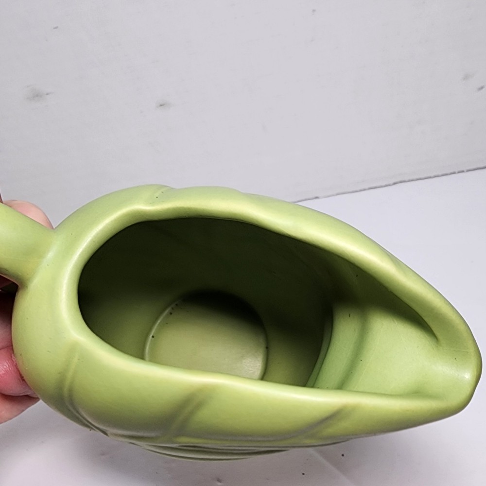 Green Leaf Pottery Pitcher/Creamer 5” (1980s) EUC