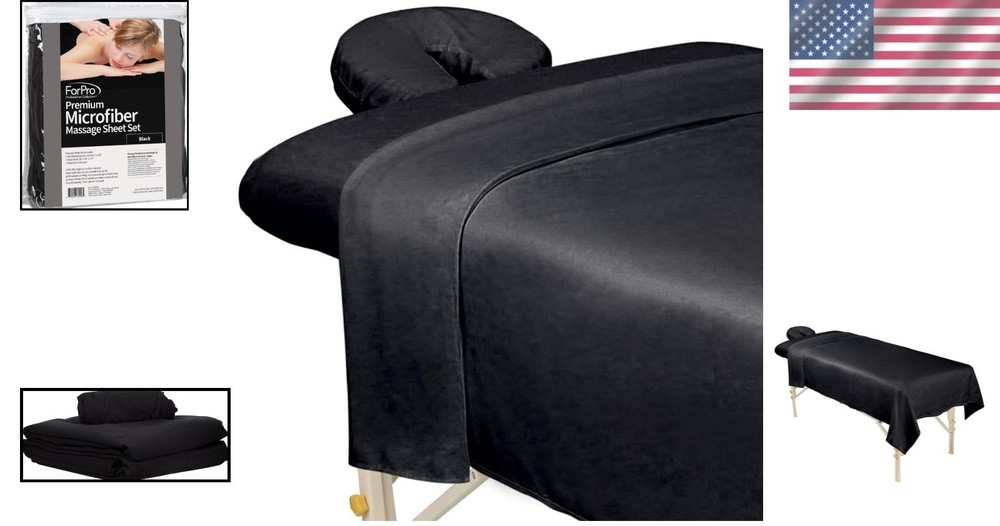 Professional 3-Piece Ultra-Light Massage Sheet Set - Black Microfiber Elegance