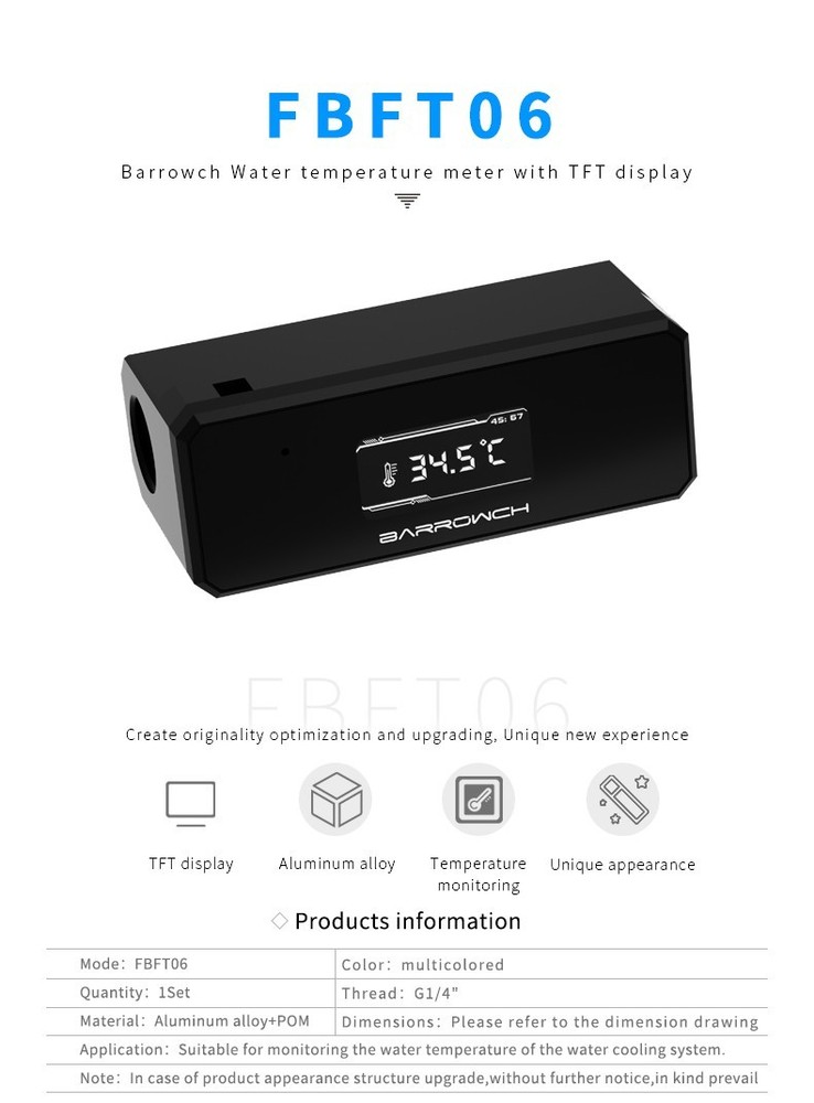 Barrow BarrowCH Digital display Water Temperature Meter with TFT display FBFT06