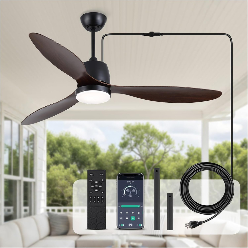 52" Waterproof Outdoor Ceiling Fan with Light, Remote & App Control, 6 Speeds